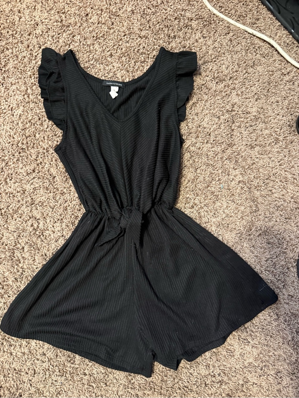 Black Ruffle Sleeve Knit Romper